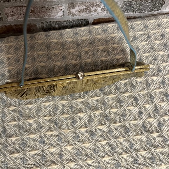 Francesco Biasia Olive Green Snakeskin Clutch Rhinestone Kiss Lock Golden‎ - Picture 7 of 12